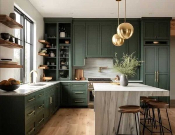 eukalyptusfarbene Landhausküche